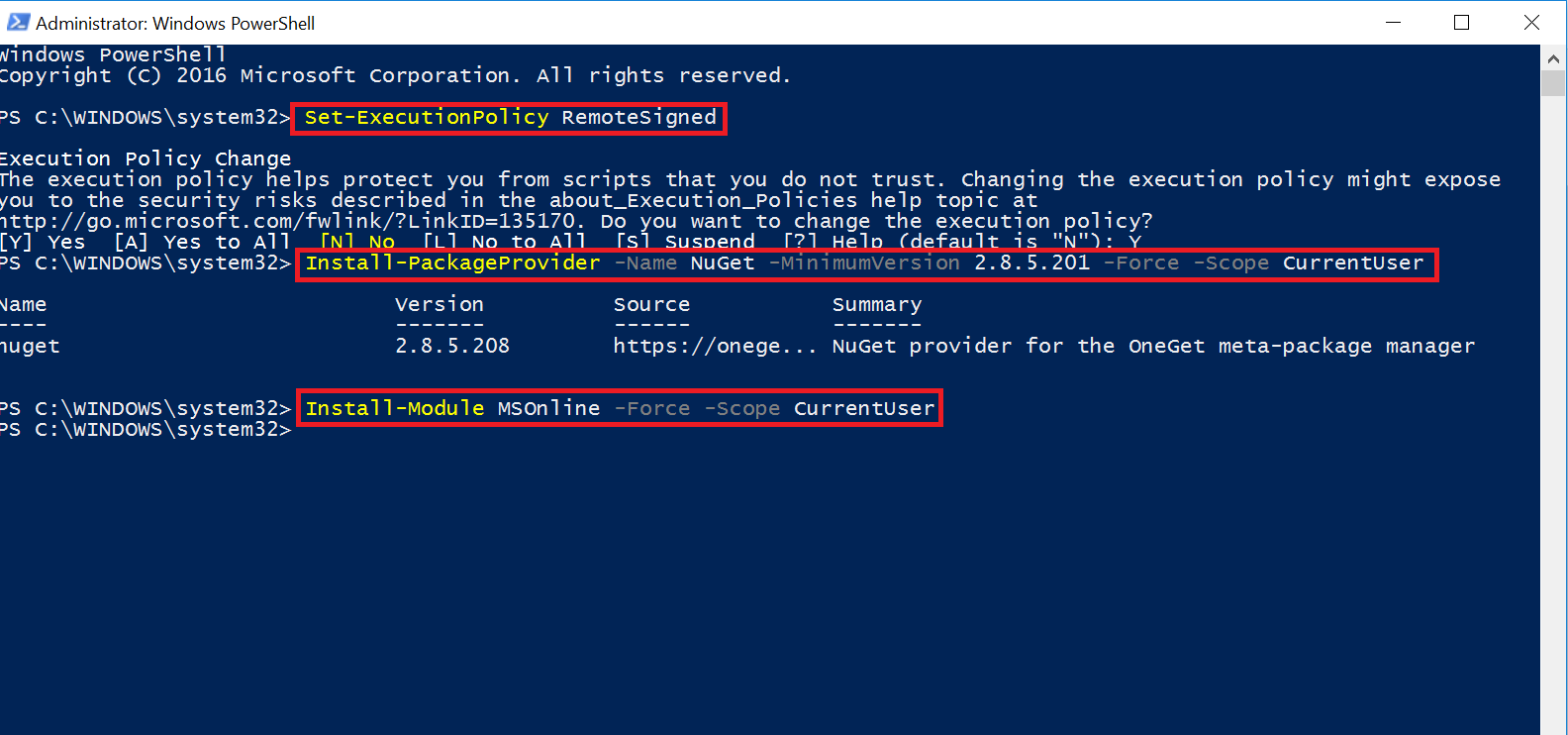 Installing the MSOnline PowerShell module